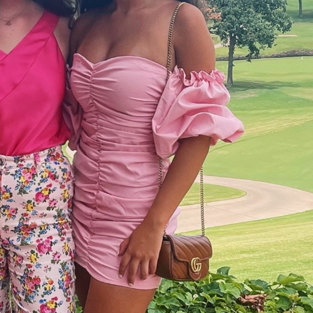 Pink Ruched Mini Dress